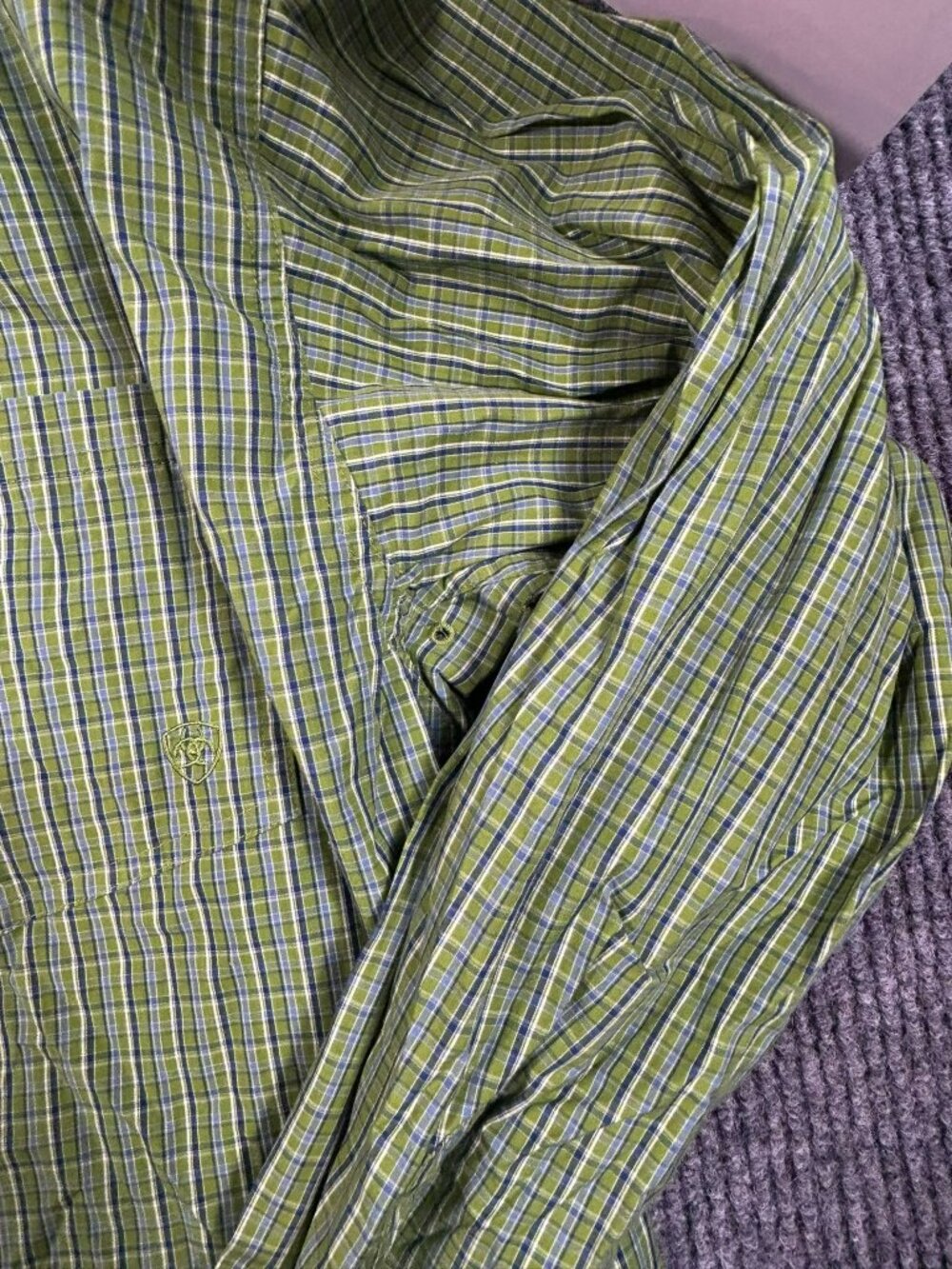 Ariat Pro Series Green Plaid Long Sleeve Button-Down Shirt L/G Mesh Lining Weste - Picture 4 of 9